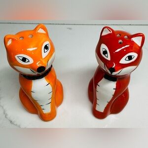 Salt And Pepper Shaker Retro Ceramic Mr And Mrs Fox Set Orange Brown Cottagecore